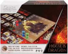 Board game packaging for 'Game of Thrones: House of the Dragon' with game pieces and board.