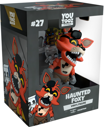 Boxed 'Haunted Foxy' vinyl figure from YouTooz with character illustration on packaging.