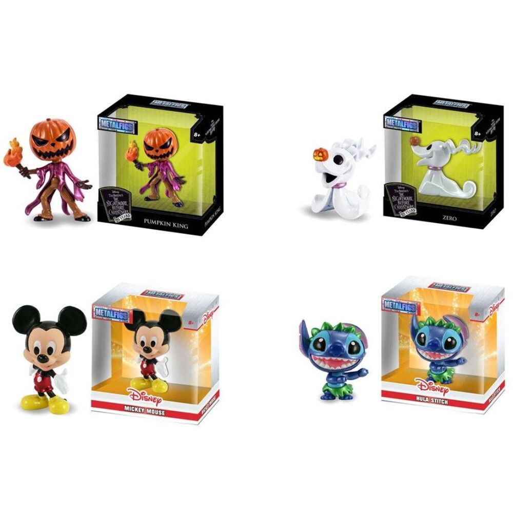Collection of Disney figurines in packaging on a white background