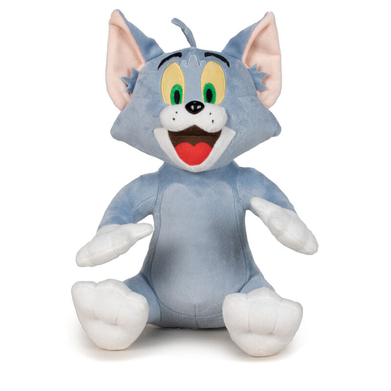 Plush toy Tom is a Cat cartoon character with a blue body and white paws on a white background