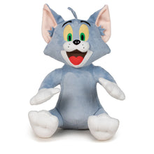 Plush toy Tom is a Cat cartoon character with a blue body and white paws on a white background