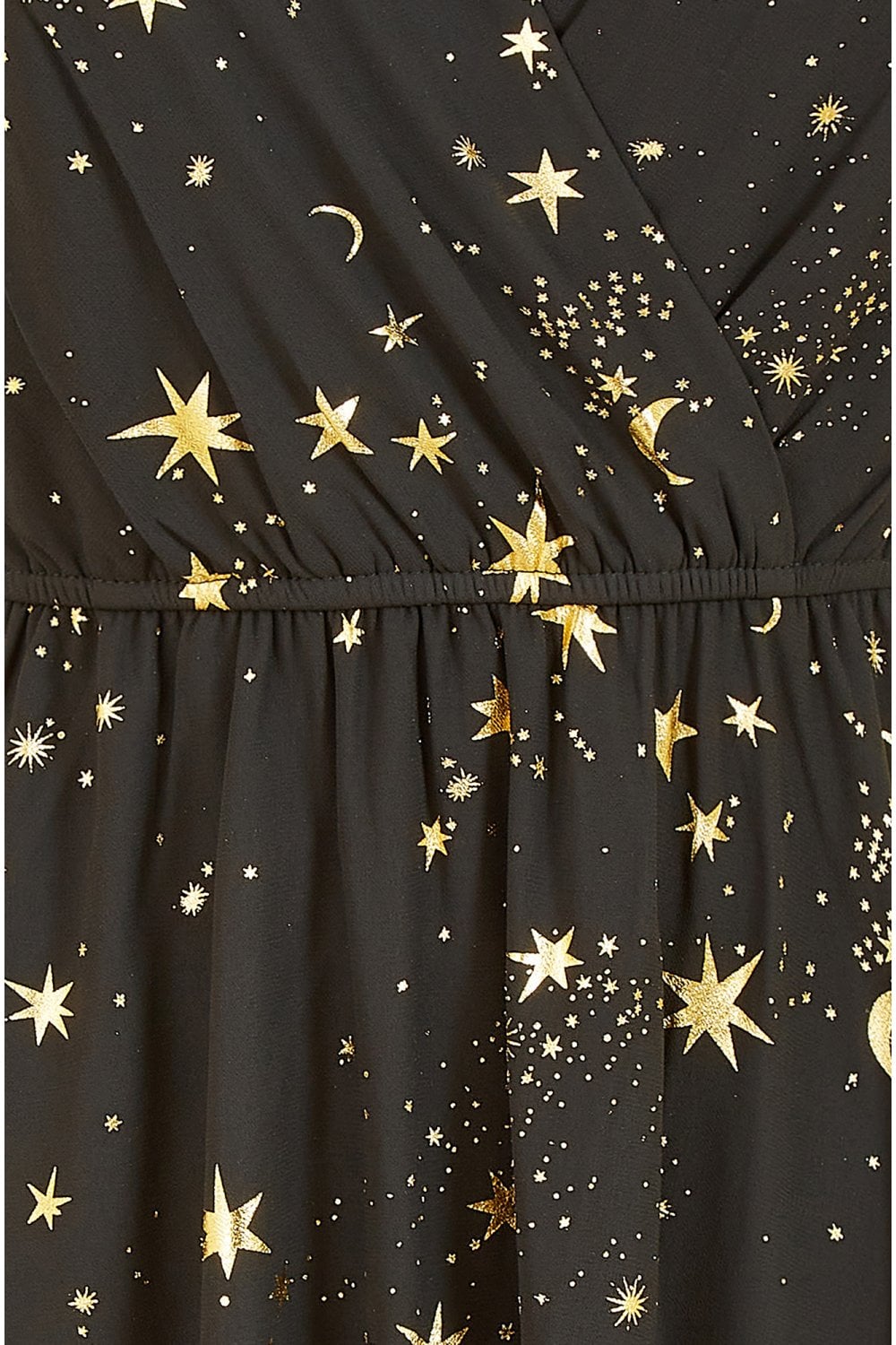 Black Foil Star Print Wrap Skater Dress
