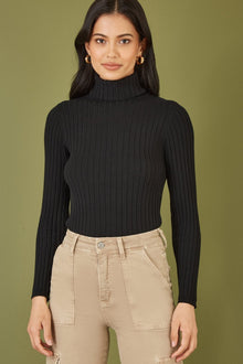 Black Ribbed Knit Roll Neck Jumper