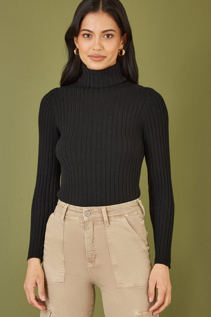 Black Ribbed Knit Roll Neck Jumper