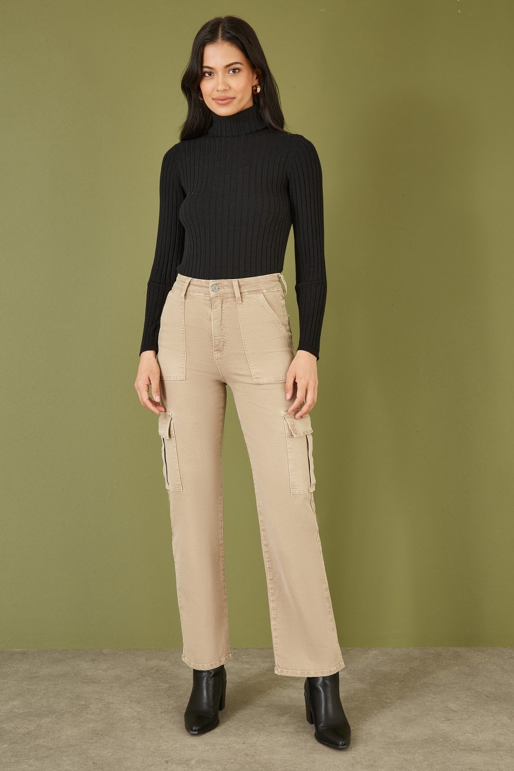 Black Ribbed Knit Roll Neck Jumper