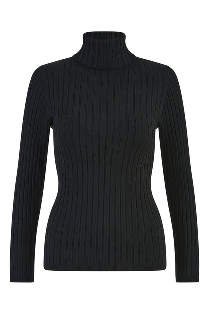 Black Ribbed Knit Roll Neck Jumper