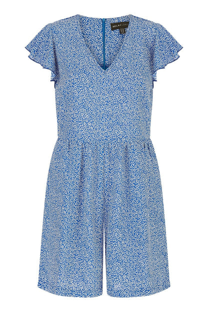 Blue Ditsy Print V Neck Playsuit
