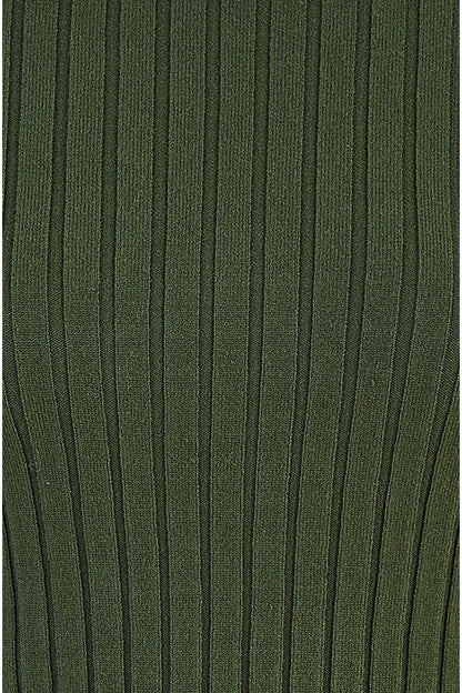 Green Ribbed Knit Roll Neck Jumper
