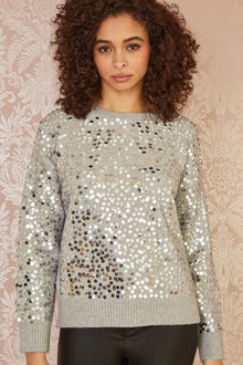 Grey All Over Sequin Relaxed Fit Jumper