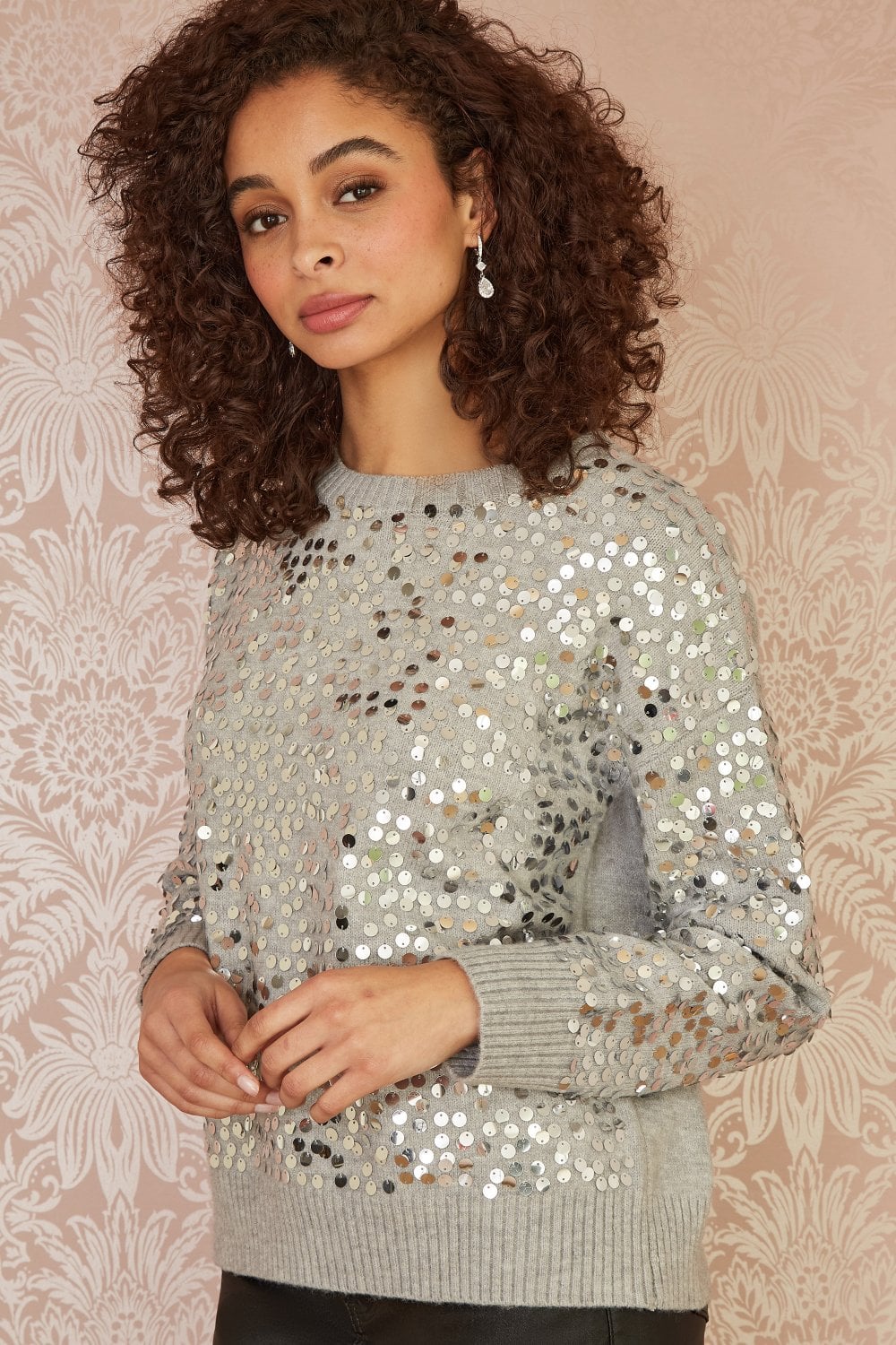 Grey All Over Sequin Relaxed Fit Jumper