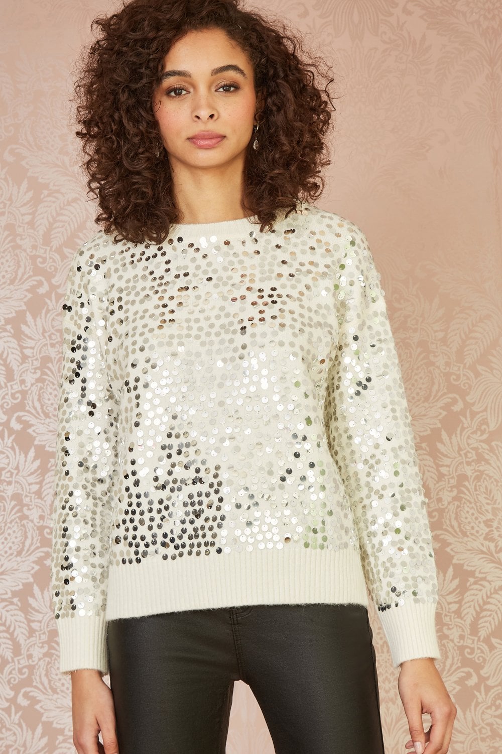 Ivory All Over Sequin Relaxed Fit Jumper