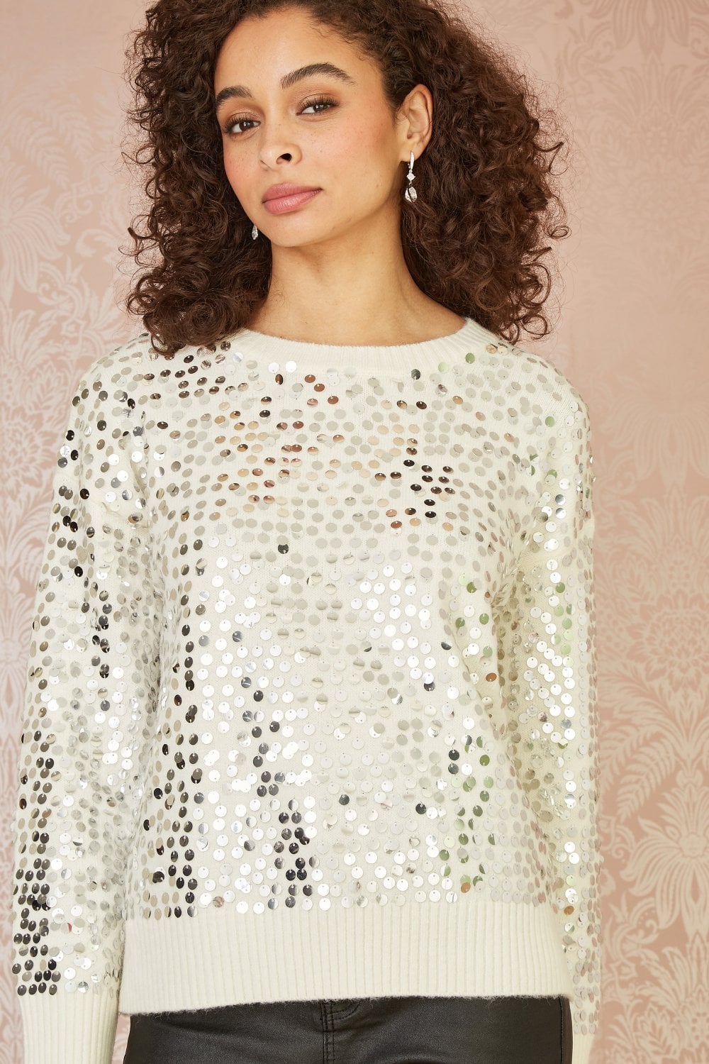 Ivory All Over Sequin Relaxed Fit Jumper