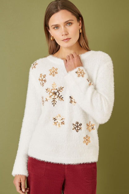 Ivory Sequin Snowflake Fluffy Jumper