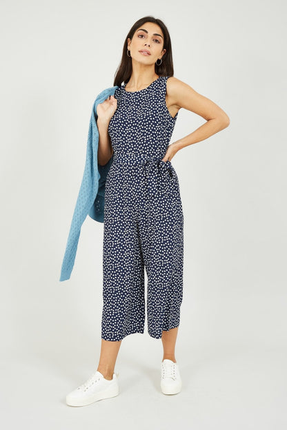 Navy Ditsy Daisy Sleeveless Culotte Jumpsuit