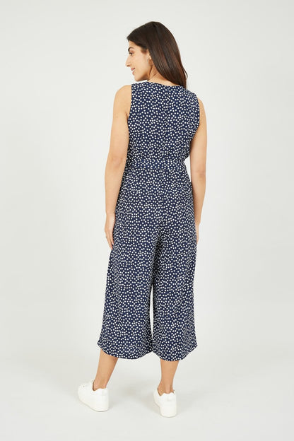 Navy Ditsy Daisy Sleeveless Culotte Jumpsuit