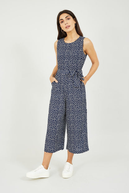 Navy Ditsy Daisy Sleeveless Culotte Jumpsuit