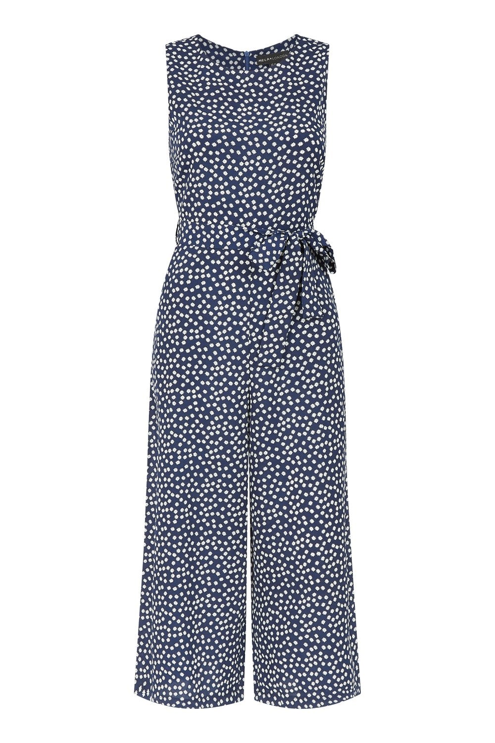 Navy Ditsy Daisy Sleeveless Culotte Jumpsuit