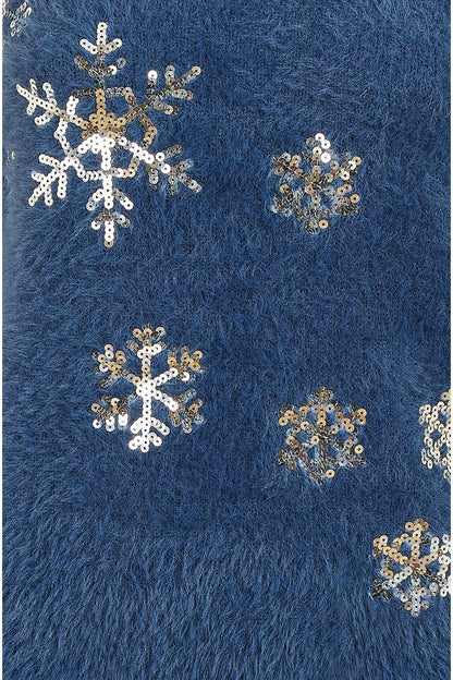 Navy Sequin Snowflake Fluffy Jumper