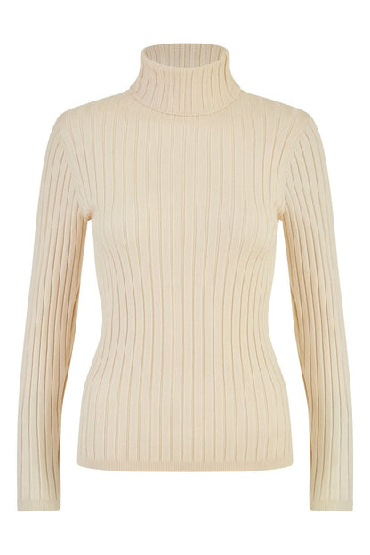 Oatmeal Ribbed Knit Roll Neck Jumper