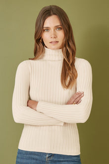 Oatmeal Ribbed Knit Roll Neck Jumper
