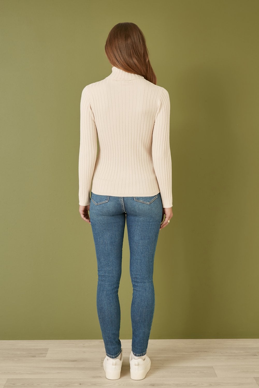 Oatmeal Ribbed Knit Roll Neck Jumper
