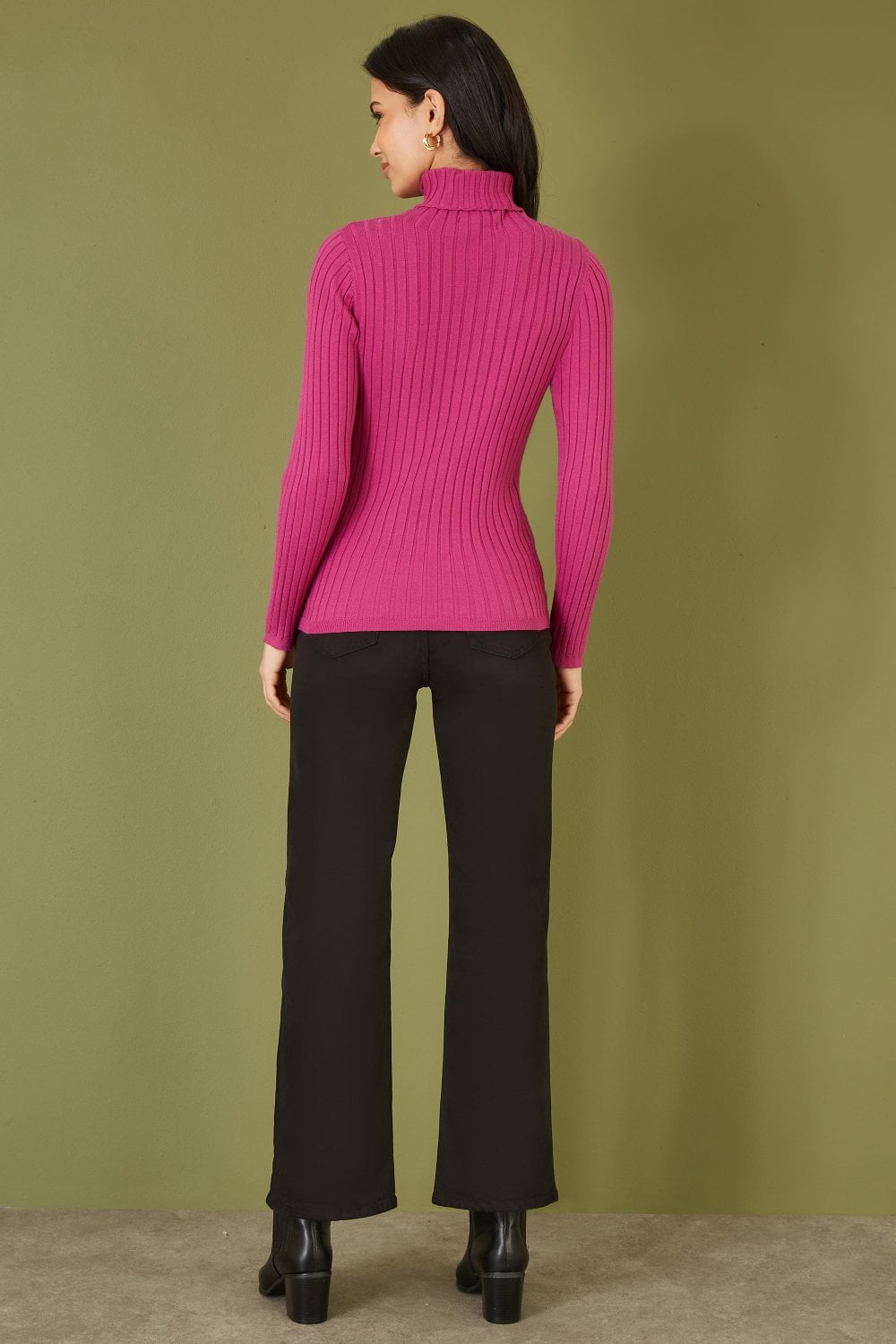 Pink Ribbed Knit Roll Neck Jumper