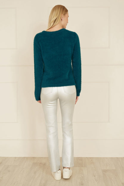 Teal Sequin Snowflake Fluffy Jumper