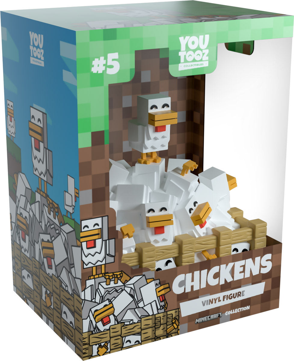 Boxed vinyl figure of chickens from Minecraft with 'YOUTOOZ' branding on a white background