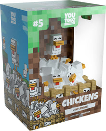Boxed vinyl figure of chickens from Minecraft with 'YOUTOOZ' branding on a white background