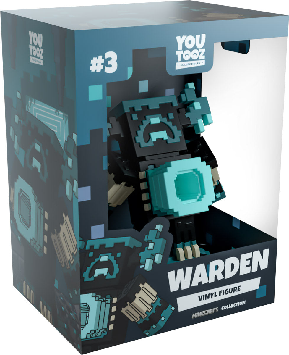 Pixelated vinyl figure Warden from Minecraft in packaging with 'YouTooz' branding