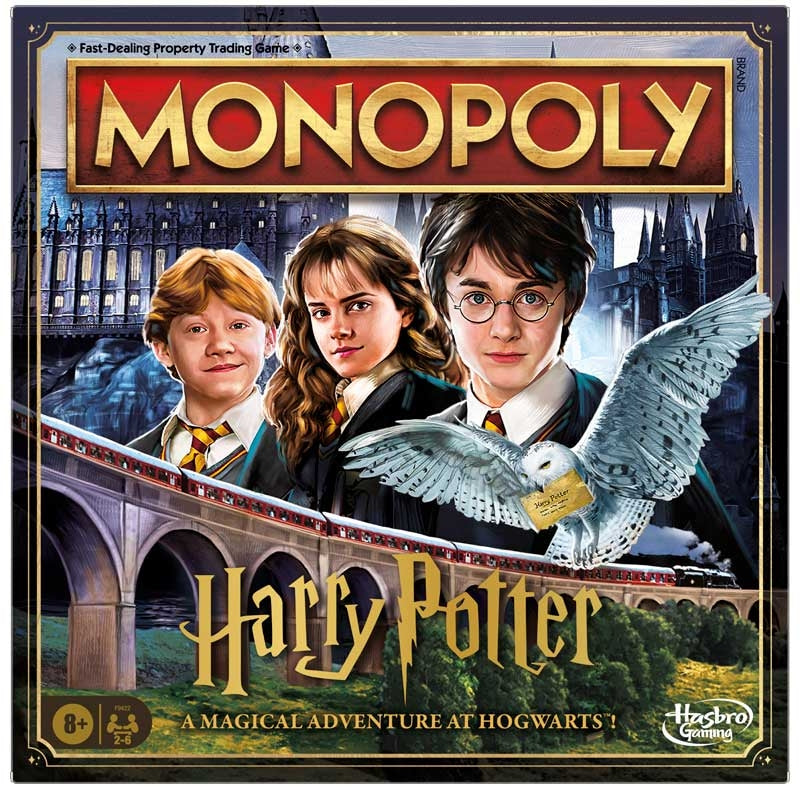 Monopoly Harry Potter board game box with characters and owl on a bridge