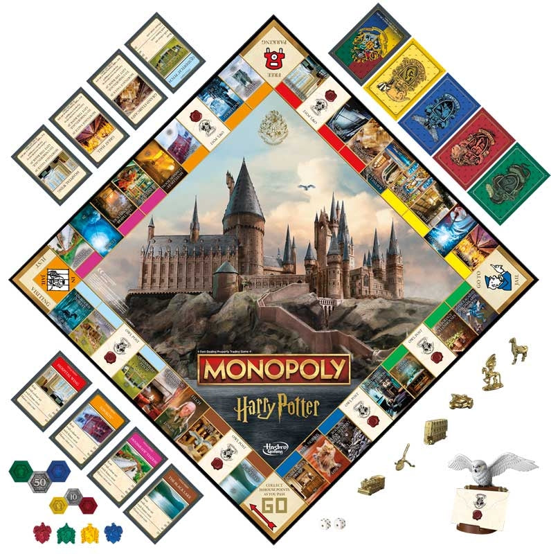 Harry Potter Monopoly board game with Hogwarts castle on a white background