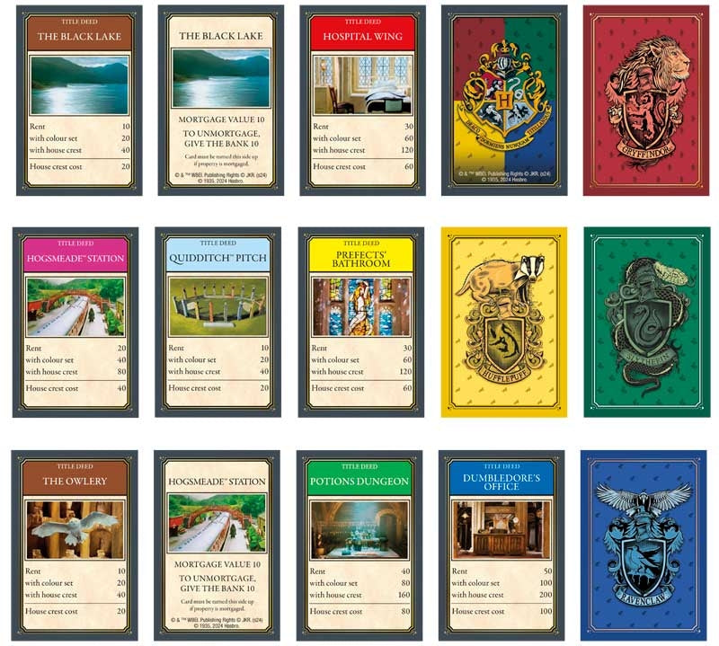 Collection of themed trading cards with various locations and designs.