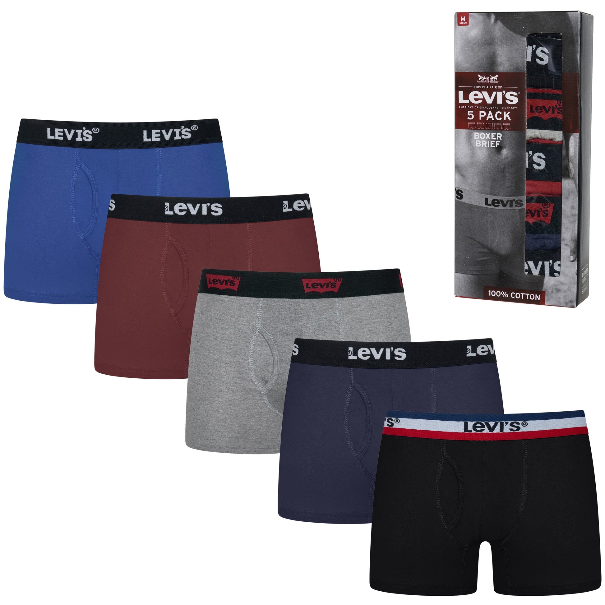 Levi’s 5 Pack Boxer Briefs. Soft cotton-blend, logo waistband & all-day comfort. Classic style & quality. Shop now at New, Used and More!