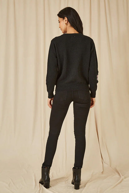 Black Sequin Flower Jumper