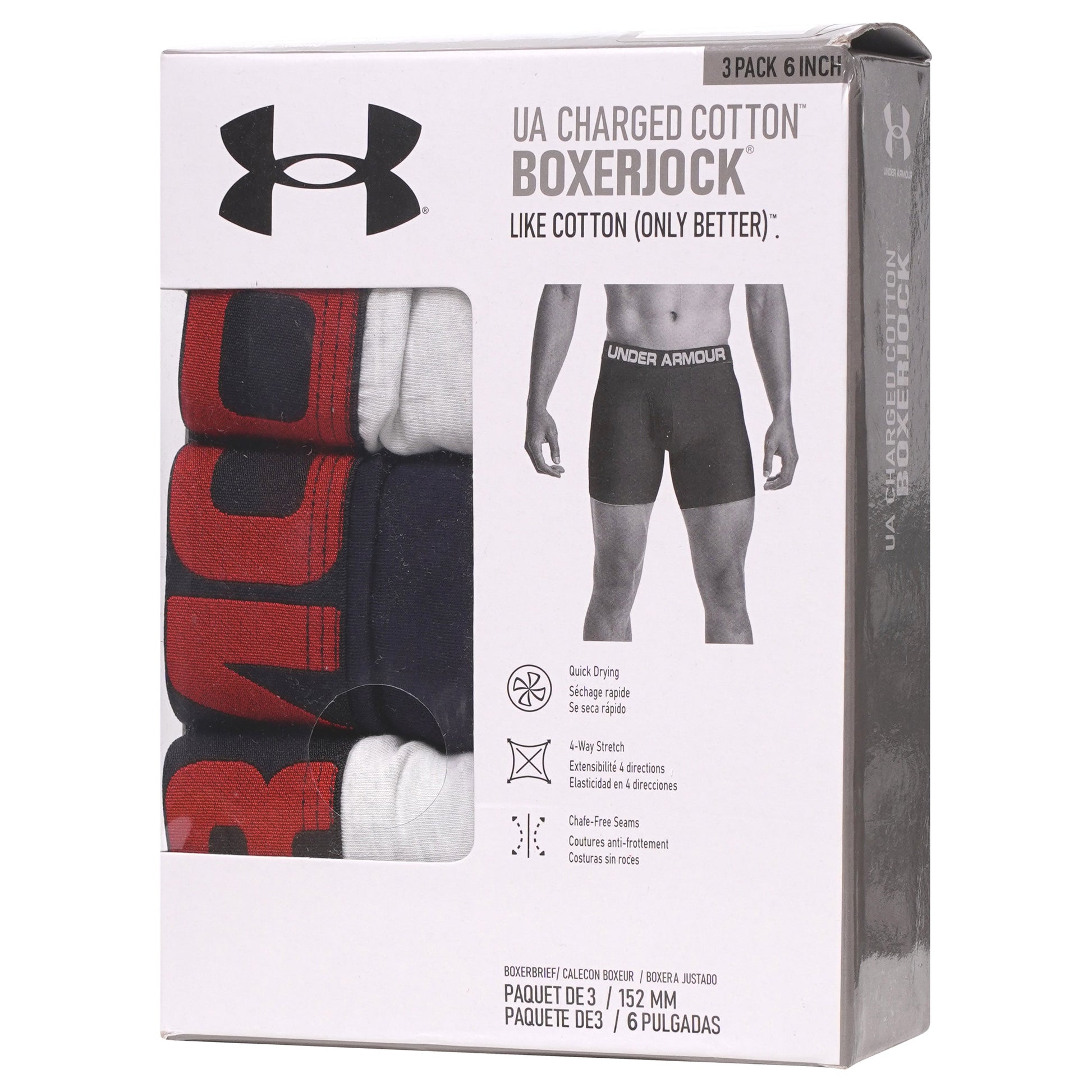 Under Armour 6" Charged Cotton Boxerjocks 3 Pack. Soft, stretchy & quick-drying for comfort and performance. Shop now at New, Used and More!