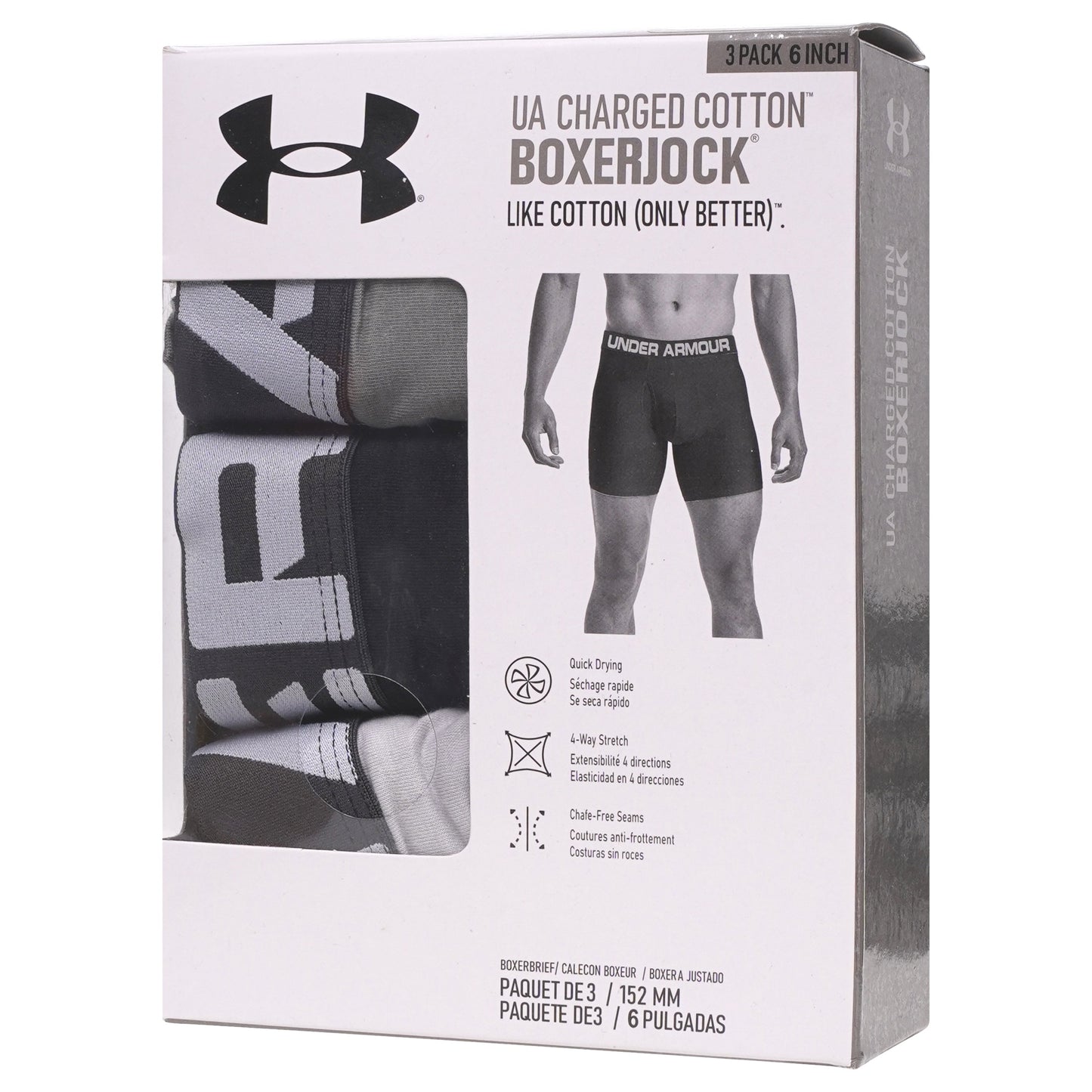 Under Armour 6" Charged Cotton Boxerjocks 3 Pack. Soft, stretchy & quick-drying for comfort and performance. Shop now at New, Used and More!