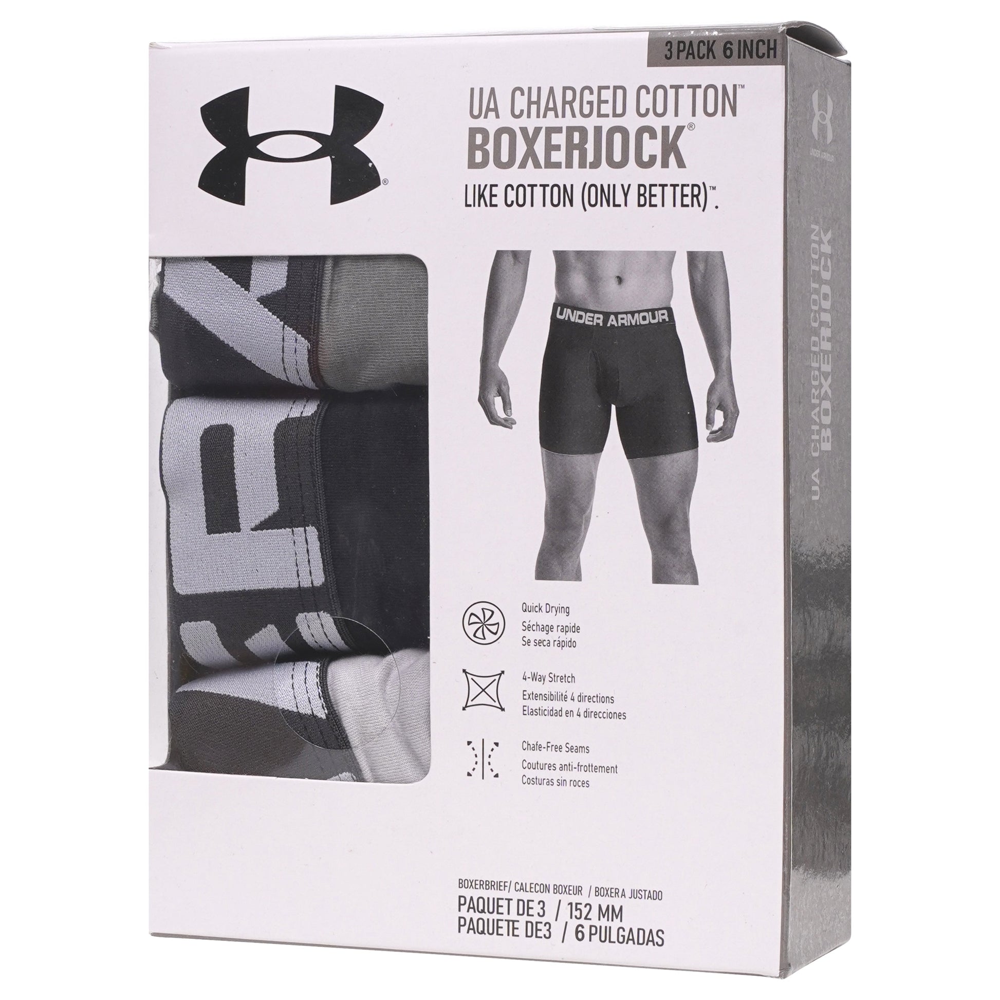 Under Armour 6" Charged Cotton Boxerjocks 3 Pack. Soft, stretchy & quick-drying for comfort and performance. Shop now at New, Used and More!
