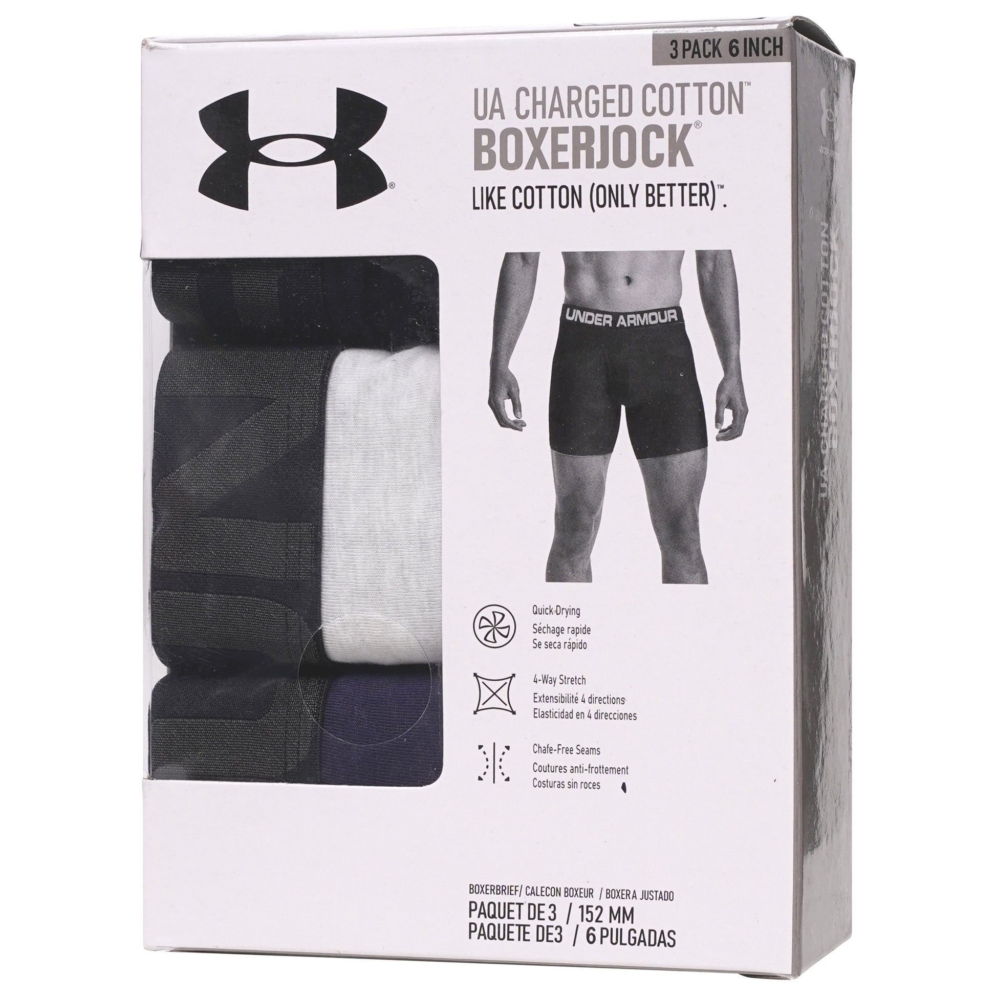 Under Armour 6" Charged Cotton Boxerjocks 3 Pack. Soft, stretchy & quick-drying for comfort and performance. Shop now at New, Used and More!