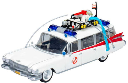 Model of a Ghostbusters Ecto-1 car on a white background