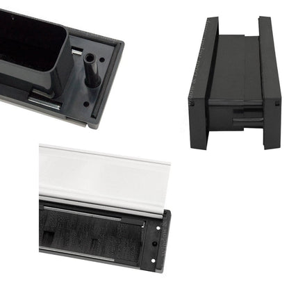 Black plastic components on a white background