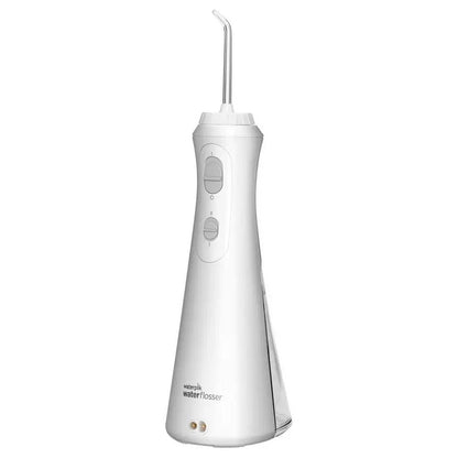 Waterpik Cordless Plus rechargeable water flosser in white. Powerful, portable, and adjustable for superior oral hygiene. Shop now at New, Used and More!