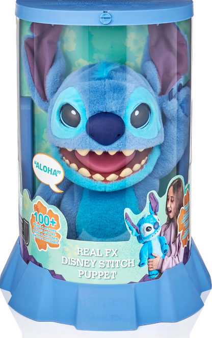 Disney Stitch puppet in packaging with blue lid