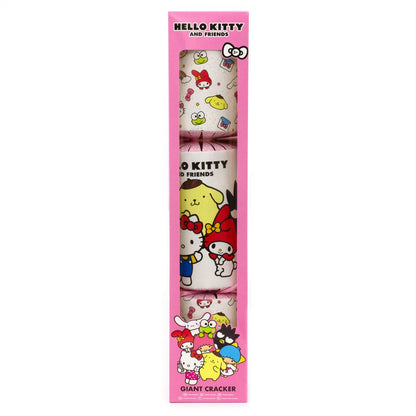 Packaged Hello Kitty and friends giant cracker with colorful characters on a pink background