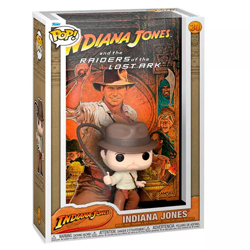 Funko Pop! Indiana Jones figure packaging with movie poster background