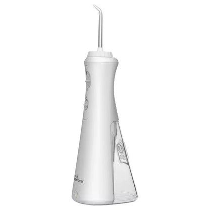 Waterpik Cordless Plus rechargeable water flosser in white. Powerful, portable, and adjustable for superior oral hygiene. Shop now at New, Used and More!