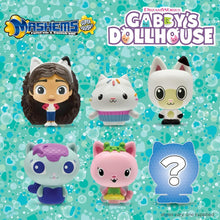 Set of five toys from Mashems and Gabby's Dollhouse on a blue bubble background