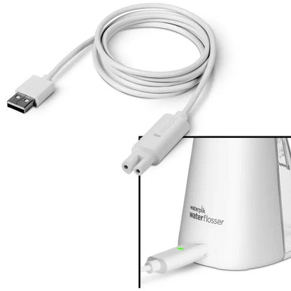 Waterpik Cordless Plus rechargeable water flosser in white. Powerful, portable, and adjustable for superior oral hygiene. Shop now at New, Used and More!