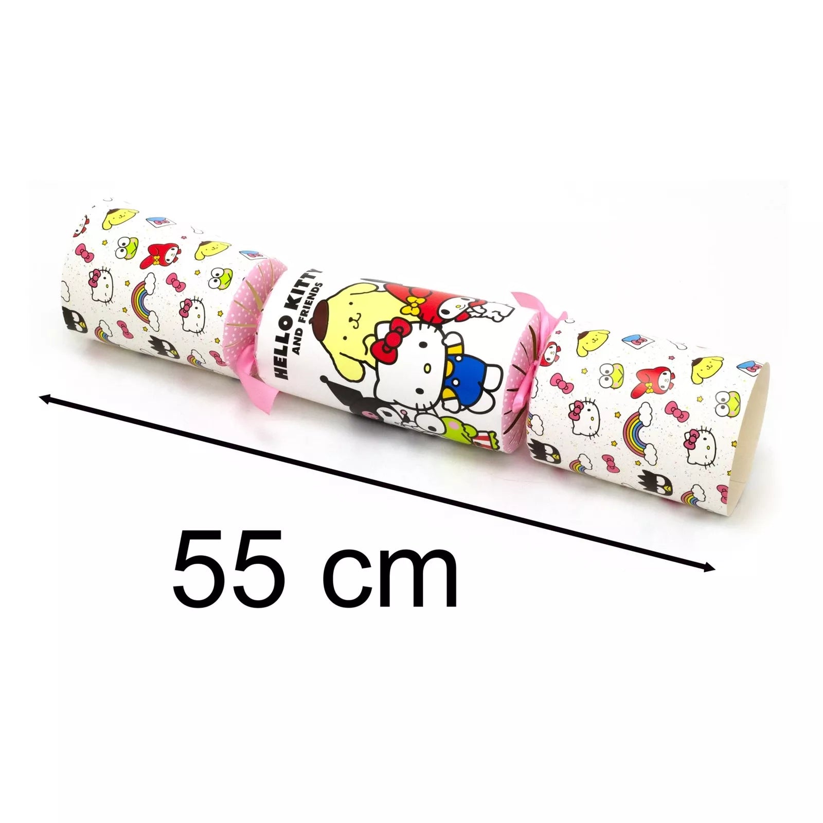Roll of Hello Kitty paper with a measurement label on a white background