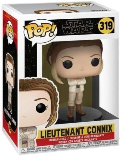 Funko Pop! vinyl figure packaging for 'Star Wars' Lieutenant Connix with box design and character illustration.